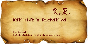 Köblös Richárd névjegykártya